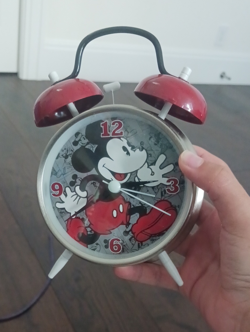 Vintage Disney Mickey Mouse Red Twin-Bell Alarm Clock - Classic Cartoon Decor